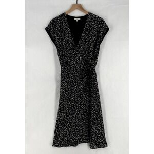 Joie Wrap Dress Womens Small Black Dainty Floral Silk Surplice Neck Cap Sleeve